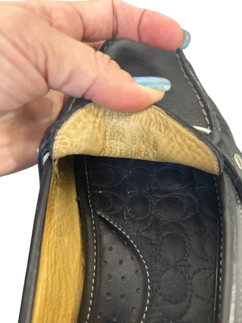 Coach Esther Horsebit Loafers Sz 8.5B Black Leather Slip On Shoes Italy F972